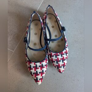 Boden Red, Navy & Cream Pointed Mary Jane Flats